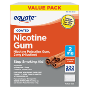 Equate Nicotine Coated Gum 2 mg, Stop Smoking Aid, Cinnamon Flavor, 200 Count