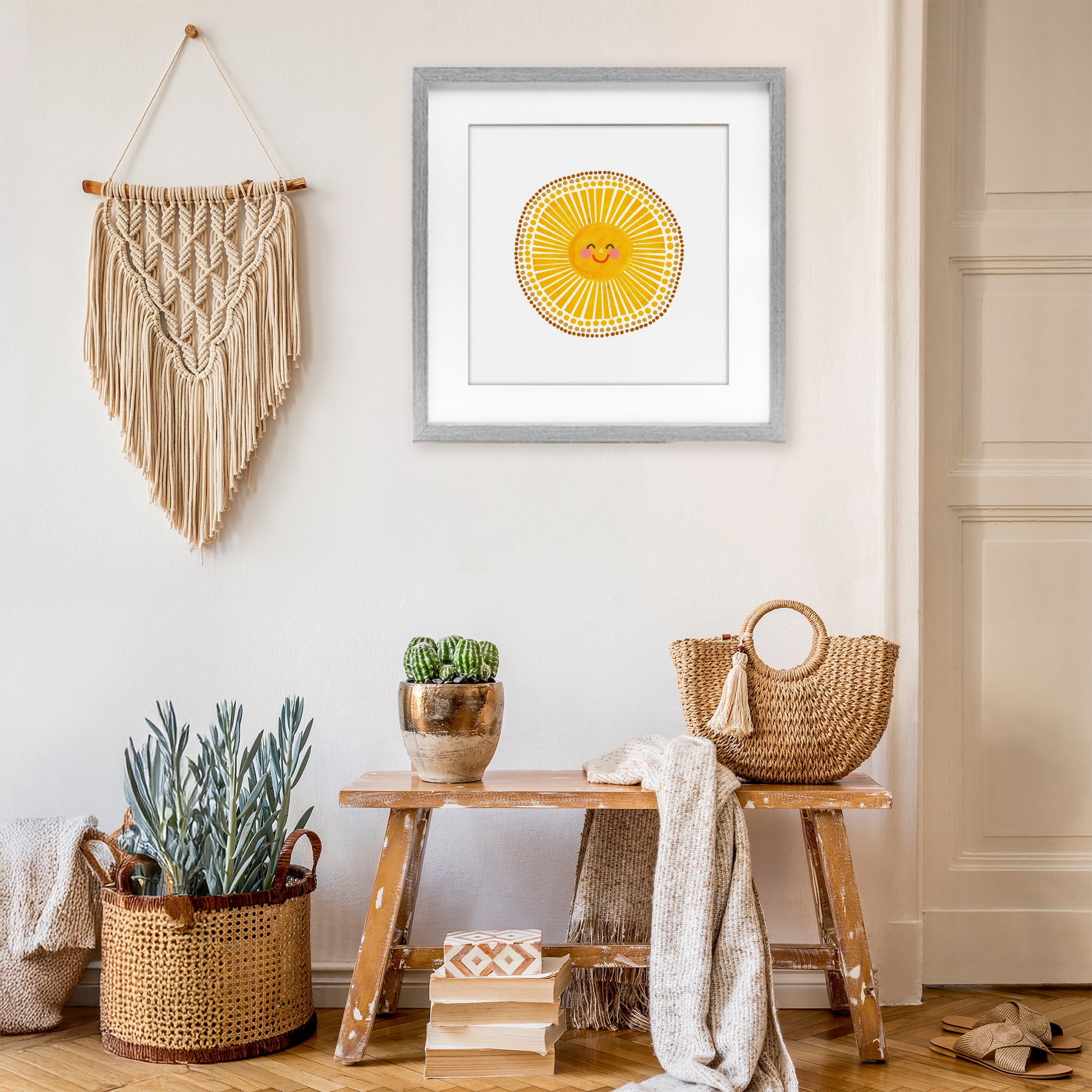 Stupell Industries Yellow Sun's Smile Gray Framed Print Under Glass, design by Katherine Herrell Studio