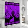 thumbnail image 6 of Halloween Purple Shower Curtain, Waterproof Shower Curtains for Bathroom, Cartoon Castle Bat Plaid Moon Black Washable Fabric Bathtub Curtain Set Bath Decor with 12 Hooks 72"x78", 6 of 8