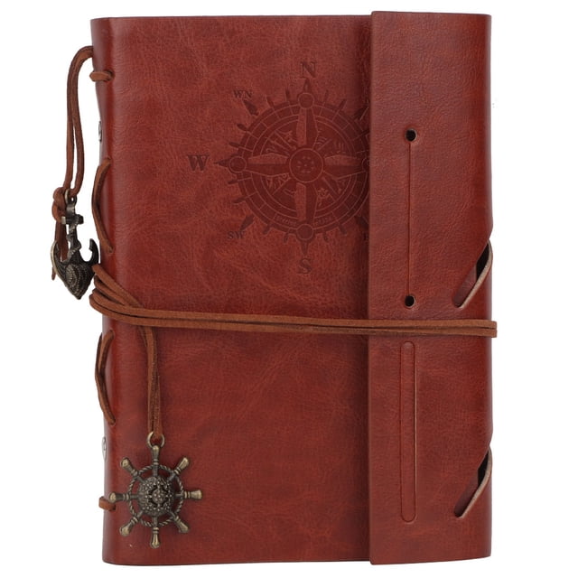 Libreta de notas de hojas sueltas de cuero PU retro vintage para escribir en el diario y tomar notas (marrón)