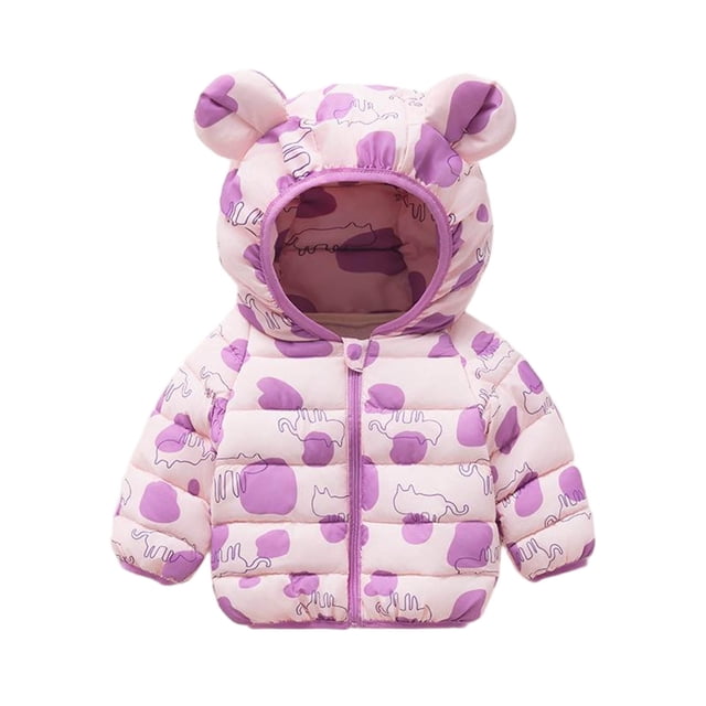 Baby Winter Coat Fall Winter Long-Sleeved Hooded Print Lightweight Cute Short Jacket