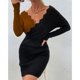 thumbnail image 1 of Vestido de punto con manga de muñeca,Vestido de punto Vestido de punto ondulado con cuello en V Valor inmejorable, 1 of 7