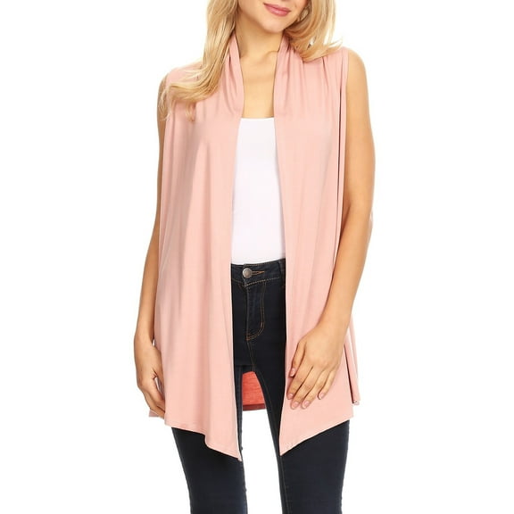 Moa Collection Women's Casual Open Draped Front Solid Cardigan Vest