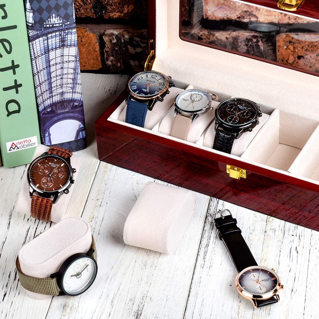 ENROSLU Premium Wooden Watch Box for Men, 6 Watches photo 3