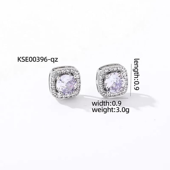 Men Women Sterling Silver Plated Cubic Zircon Square Stud Earrings E36