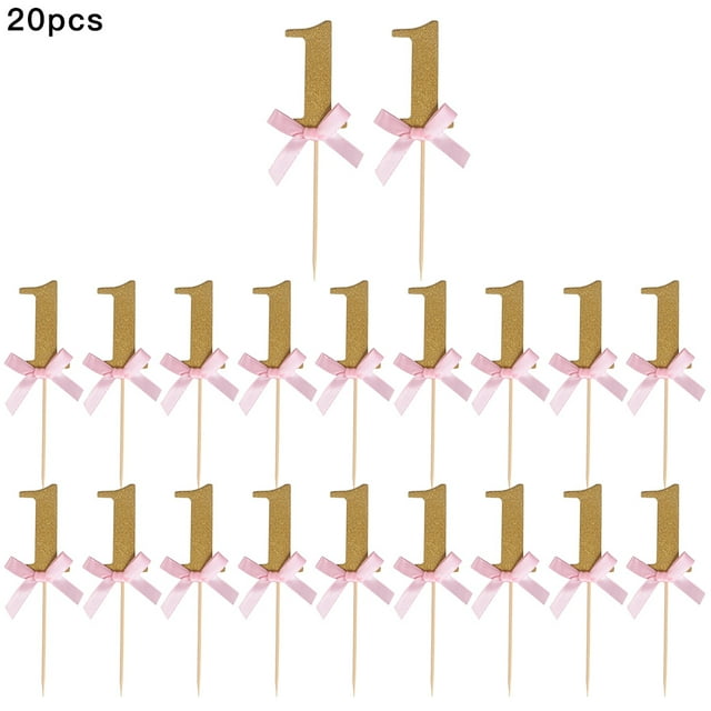 Worallymy 20 piezas Cake Topper 1 año cumpleaños Cupcake decoración oro Stick aniversario celebración Topper Worallymy JD735806470