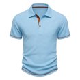 thumbnail image 5 of ZCFZJW Collared Muscle T-Shirts Men Slim Fit Textured Knit Athletic Workout Tees Shirts Short Sleeve 1/4 Button Down Shirts Casual Stylish Tshirt Tops Light Blue XL, 5 of 9