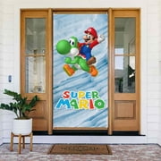 Game Super Mario Door Cover Decorated Banner Tapestry Home Decoration Holiday Party Supplies Door Banner Porch Sign Banner 72.8 x 35.4 Inch