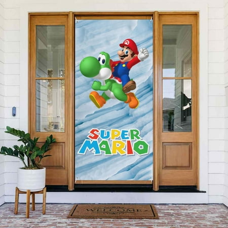 Game Super Mario Door Cover Decorated Banner Tapestry Home Decoration Holiday Party Supplies Door Banner Porch Sign Banner 72.8 x 35.4 Inch