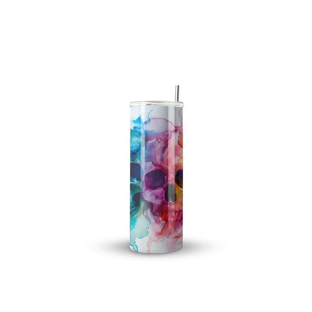 Termo Skinny De Acero Popote 600ml Calavera Mod.f81