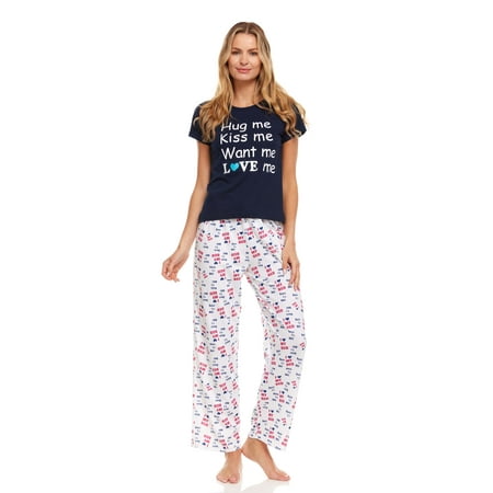 

Lati Fashion Women Pants Pajamas set 100% Cotton Short Sleeve Female Pajamas Set Navy Blue Size xx-Large