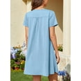 thumbnail image 4 of ValueVibe Nightgowns for Women Crew Neck Sleepshirt Short Sleeve Sleepwear Henley Button House Dress with Pockets, Blue S, 4 of 6