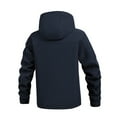 thumbnail image 3 of Kilaqueen Rain Jacket Men Fleece Lined Long Sleeve Stand Up Collar Hooded Jackets with Pockets Solid Color Waterproof Warm Outdoor Work Hiking Outerwear, 3 of 4