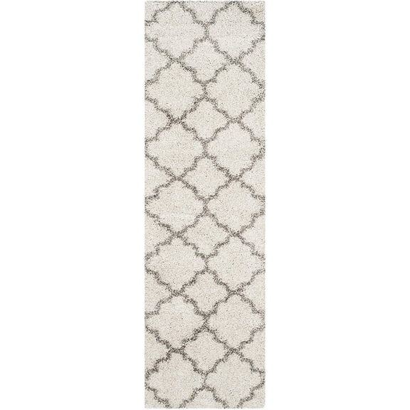 Hudson Shag Collection Runner Rug - 2'3" x 8', Ivory & Grey, Moroccan Trellis Design, Non-Shedding & Easy Care, 2-inch Thick Ideal for High Traffic Areas in Living Room, Bedroom (SGH282A)