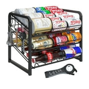 Bemico 3-Tier Can Storage Organizer Rack with Bottle Opener, Stackable Upgraded Can Food Beverage Dispenser Holder Hold Up to 45 Cans for Kitchen Cabinet and Pantry