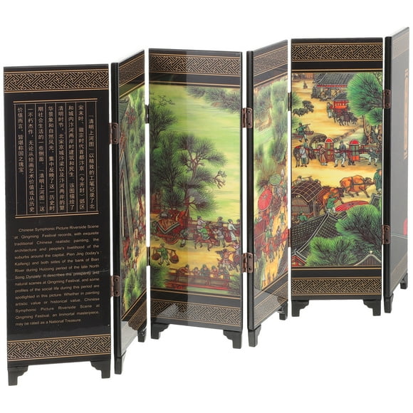 MasteelfCA Chinese Wall Divider Mini Folding Screen Chinese Style Folding Screen Mini Room Wall Divider Decor