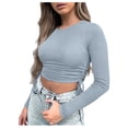 thumbnail image 1 of Yuyuzo Hauts de Sortie pour Femmes Manches Longues Crop Top Col Rond T-Shirts à Cordon T-Shirts Basiques Froncés, 1 of 6