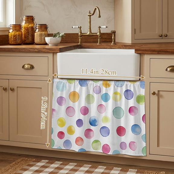 Rainbow Small Cabinet Curtains 10"W x 11"L, Colorful Boho Tainted Pattern Polka Dot Modern Sink Skirt Dust-Proof Short Curtain for Bathroom Vanity Storage Cubby Desk, Self Adhesive Privacy Drapes