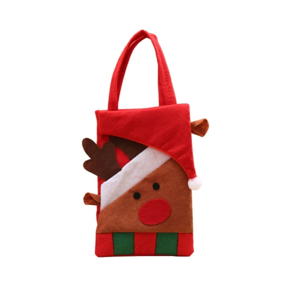 JeashCHAT Christmas Gift Bag, Cute Bear Santa Claus Snowman Reindeer Fabric Tote Bag with Red Christmas Hat and Handles, Xmas Holiday Party Candy Bag Gift Wrap Bag