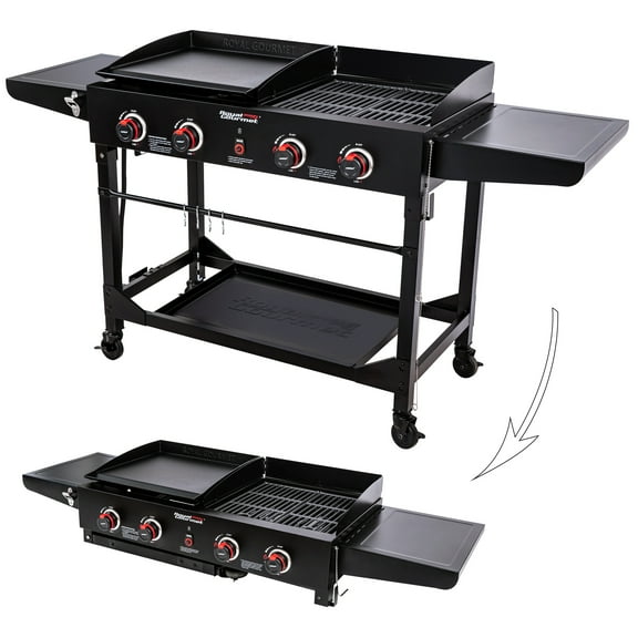 Royal Gourmet 4-Burner GD402 Portable Flat Top Gas Grill and Griddle Combo with Folding Legs, 48,000 BTU, Black