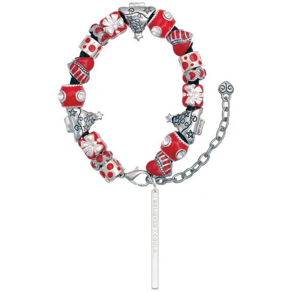 Silvertone I Believed I Could Thin Bar Red Christmas Bead Bracelet