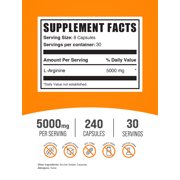 BulkSupplements L-Arginine Capsules - Arginine Supplement, Gluten Free - 8 Capsules per Serving (5000mg), 240 Count