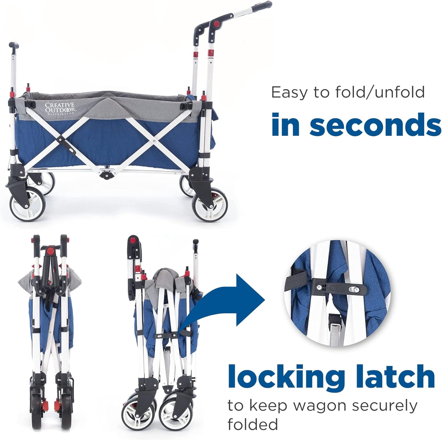 Creative Outdoor Stroller Wagon with Canopy for Kids, Push Pull Folding Wagon, Supports Up to 150lbs, Blue