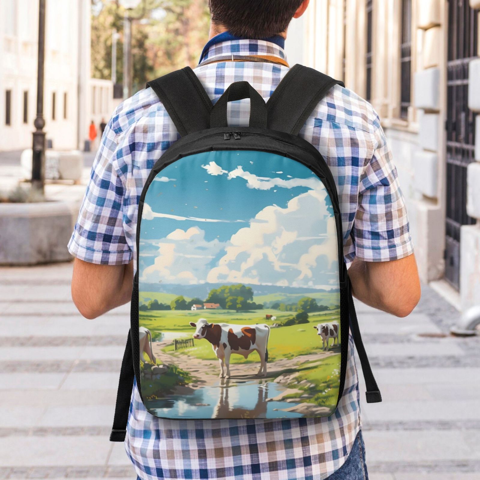 Xecao Countryside Farm Cow print Travel Backpack, Large Computer Backpack for Men Women, College School Rucksack Book Bag