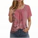 thumbnail image 1 of Camisetas de Cuello Redondo Impreso Gradiente de las Mujeres, Manga Corta Casual Top para el Uso Diario, 1 of 5