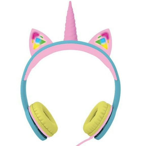 Gabba Goods Premium Kid's/Children's Safe Sound LED Light Up in The Dark Unicorn Over The Ear Comfort Padded Stereo Headphones with AUX Cable | Earphones - 85 Decibels