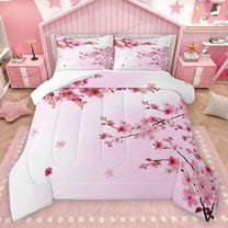 Homewish Pink Sakura Queen Comforter Set,Japanese Cherry Blossom Bedding Sets,Rustic Flower Bedding Comforter Set For Girl,Super Cozy Room Decor,3-Piece