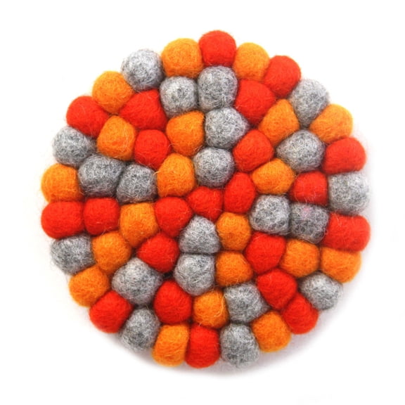 Hand Crafted Felt Ball Trivets from Nepal Round Chakra, Oranges