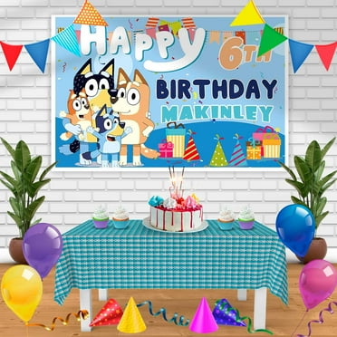 Bluey Kids Lk Birthday Banner Personalized Party Backdrop Decoration 60 x 44 Inches