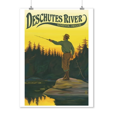 Deschutes River, Sunriver, Oregon - Fly Fishing Scene - Lantern Press Artwork (9x12 Art Print, Wall Decor Travel