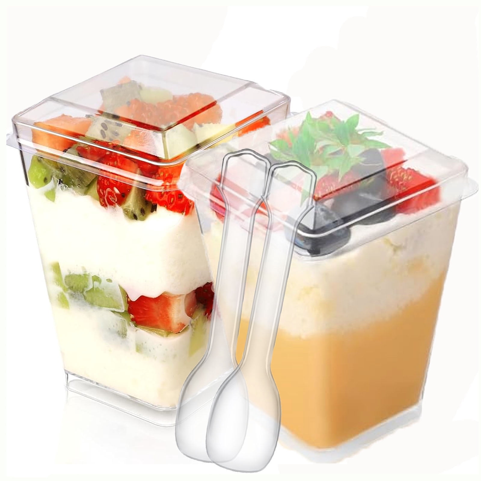 BagDream 50 Pack 5 oz Plastic Dessert Cups with Lids and Spoons, Yogurt Parfait Appetizer Cups Mini Dessert Shooter Cups for Pudding, Fruit and Ice Cream