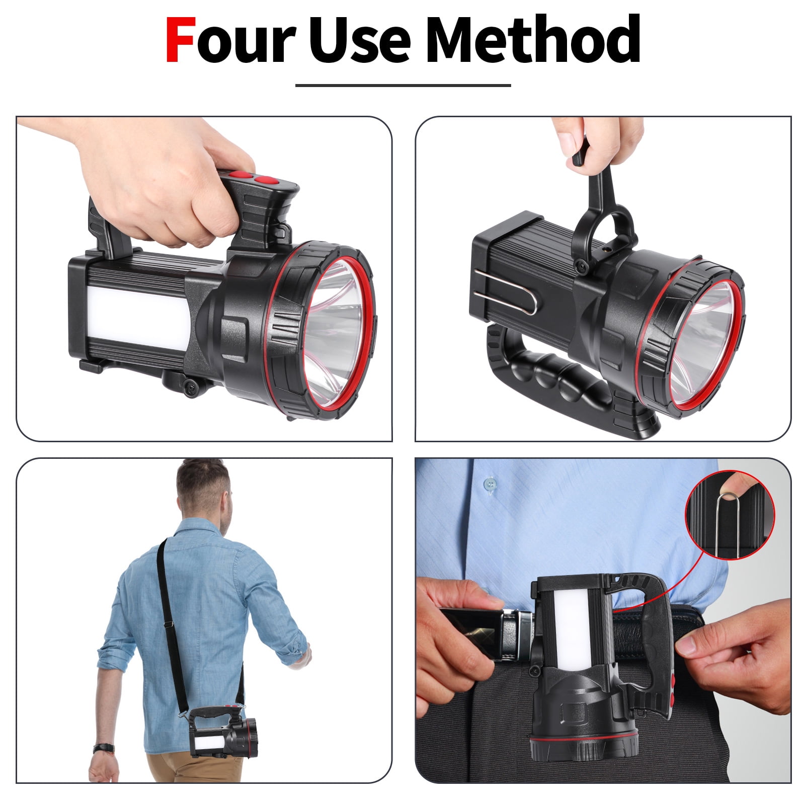 Hunting Friends Super Bright LED Rechargeable Handheld Spotlight High Powered Tactical Waterproof Flashlight with Side Light and USB Power Bank
