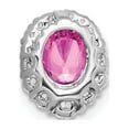 thumbnail image 2 of Auriga Fine Jewelry 14K White Gold Oval Creat. Pink Sapphire/Diamond Halo Chain Slide Pendant for Women (L-11.4mm, W-9.3mm), 2 of 5