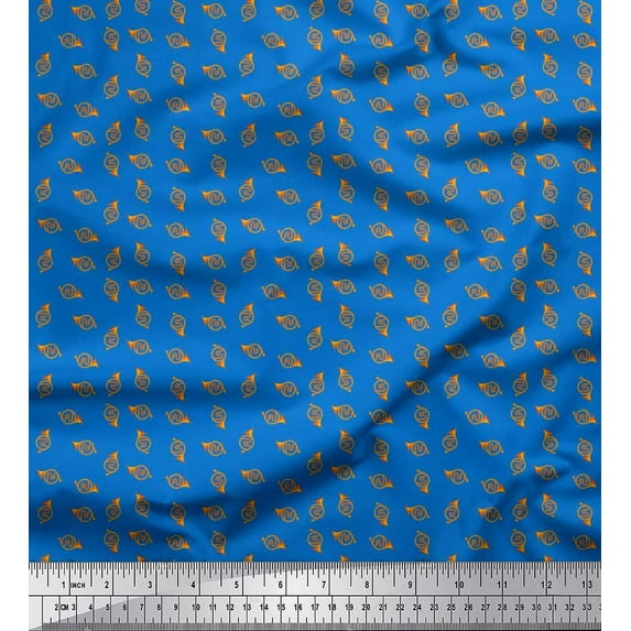 Soimoi Polyester Crepe Fabric French Horn Musical Instrument Decor Fabric Printed Yard 42 Inch Wide