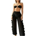 thumbnail image 2 of 3 Piece Swimsuit for Women Bikini Set with Sheer Ruffle Mesh Cover Up Pants Halter Bandeau Top High Waisted Bathing Suit, 2 of 4