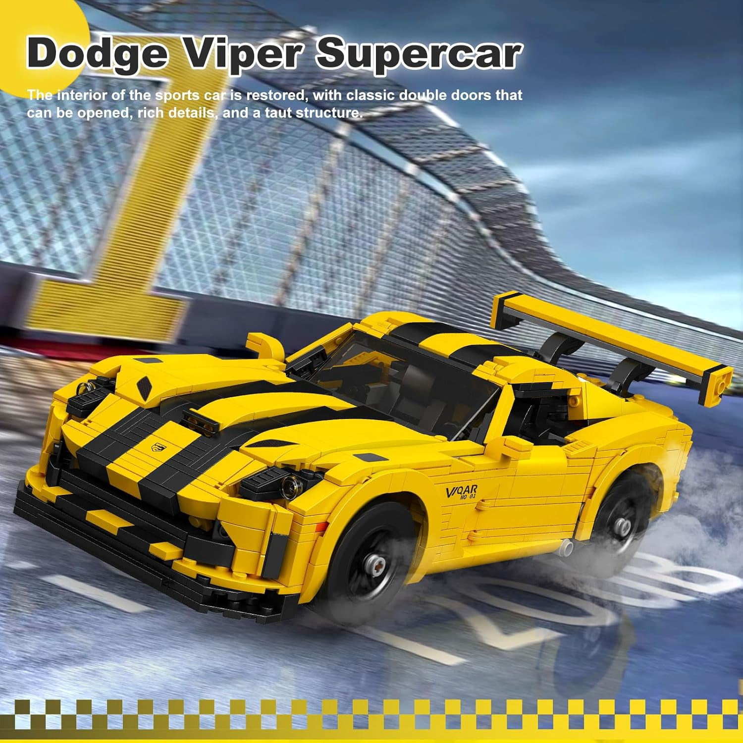 SEEMEY Supercar Building Block Kits, Dodge Viper Car Model Building Sets, MOC Car Gift for Adult Collections Enthusiasts, 1236 Pieces