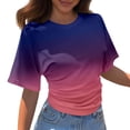 thumbnail image 2 of TrendOFT Ruched Shirts for Women Gradient Color Crew Neck Half Sleeve Summer 2026 Casual Cinched Waist Crop Tops Purple XL, 2 of 4