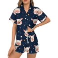 thumbnail image 3 of SKQIT Ensembles de Pyjama à Manches Courtes pour Femmes, 2 Pcs Imprimé Mignon Chemise Boutonnée en Satin Doux et Shorts, 3 of 8