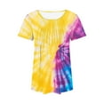 thumbnail image 4 of jtjvou Women's Business Work Blouse Going out Tops for Teen Tie Dye Tees Trendy Fashion Lady Summer Short Sleeve Blouse Crewneck Pullover Casual Loose Multicolor,L, 4 of 6