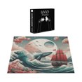 thumbnail image 4 of Ambesonne Nautical Jigsaw Puzzle, Whale Sakura Spring Ocean, Heirloom-Quality Fun Activity for Family Durable Cardboard, 1000 pcs, Teal Blush and Dark Coral, 4 of 6