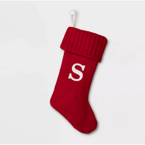 Red Cable Knit Stocking with Embroidered S