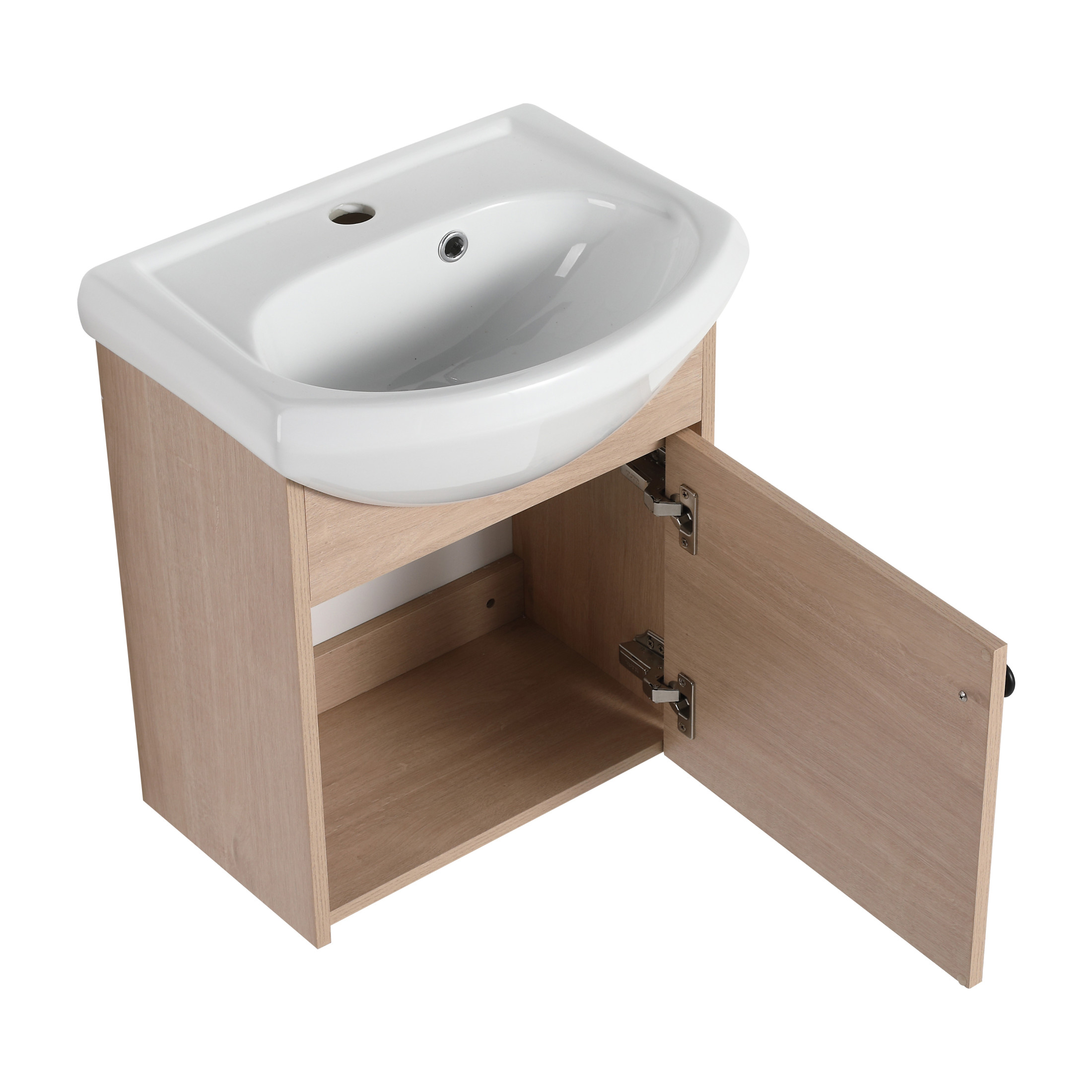 Noble House 18" Floating Bathroom Vanity, Ceramic Sink, Plywood Soft-Close Door, Wall-Mounting, Plain Light Oak