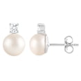 thumbnail image 2 of Unique Moments 0.25 Carat Lab Grown Diamond Pearl Stud Earrings in Sterling Silver for Women, 2 of 3