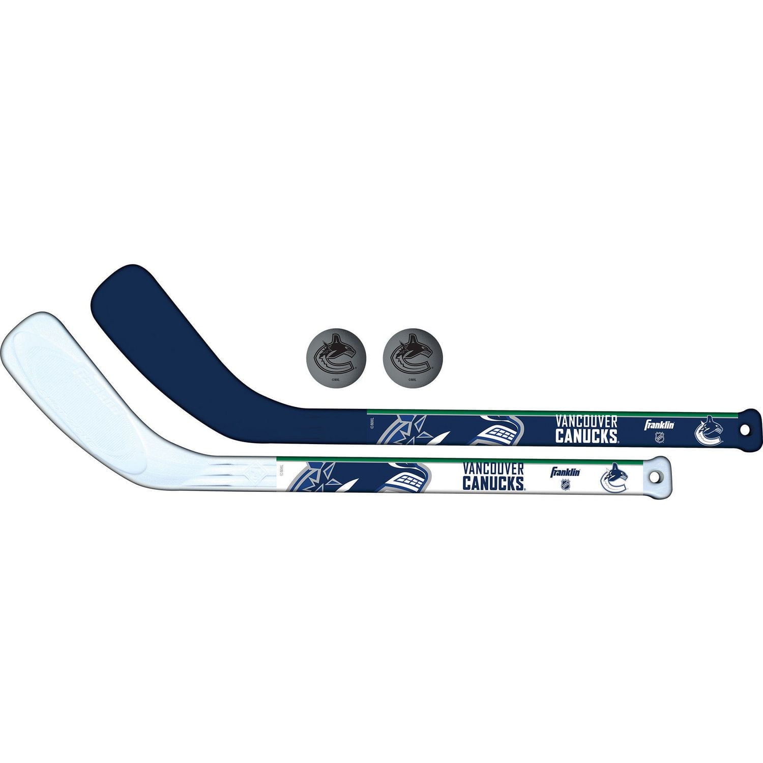 Franklin Sports NHL Vancouver Canucks  Mini Hockey Player Stick Set - 2 stick and 2 ball set