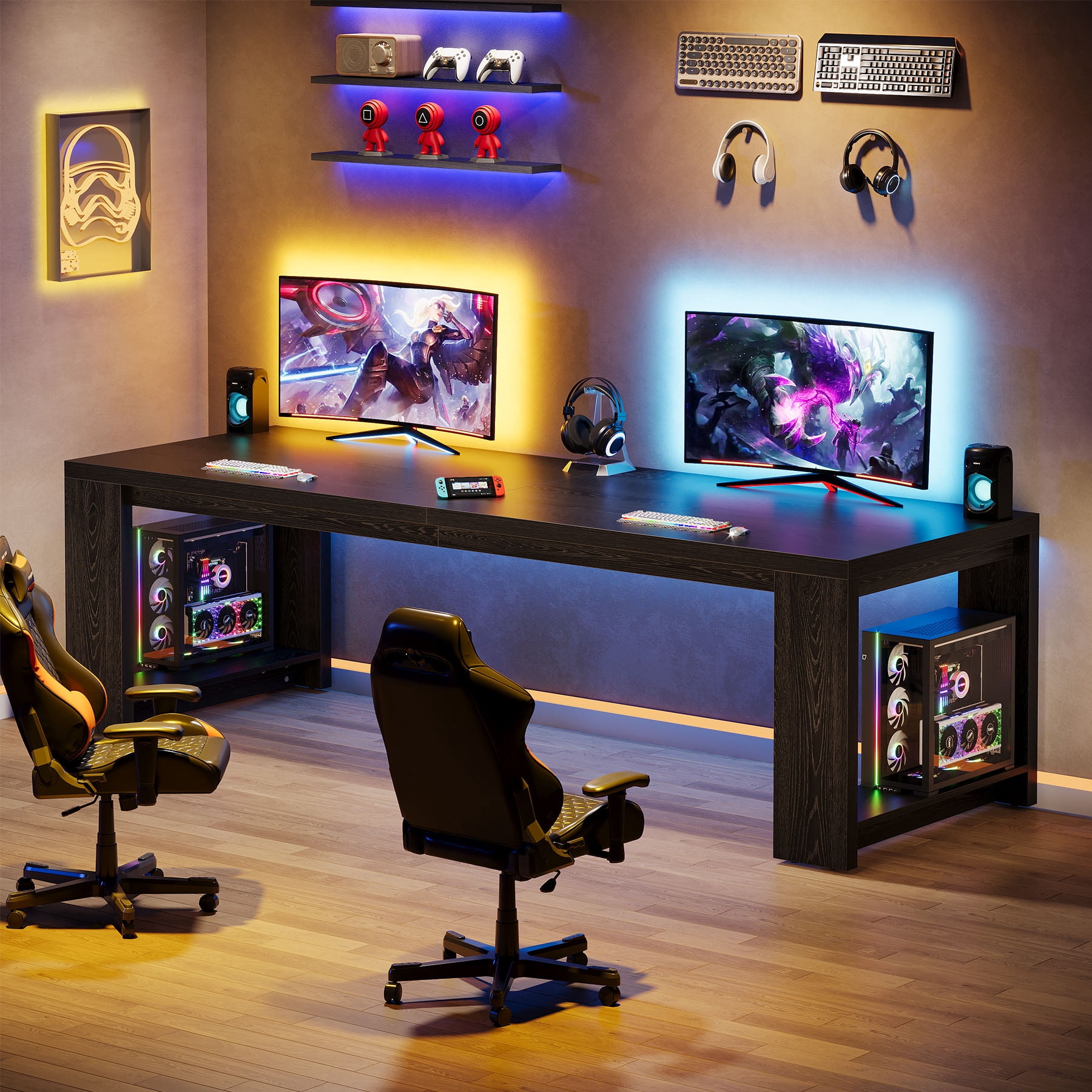 Tribesigns Two Person Desk, 86.61-Inch Extra Long Desk, Double Computer Writing Table, Black