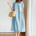 thumbnail image 3 of Miluxas Summer Women Cotton Dresses Clearance Vintage Short Sleeve Casual Loose Beach Party Club Dress Light Blue XXL(XXL), 3 of 3